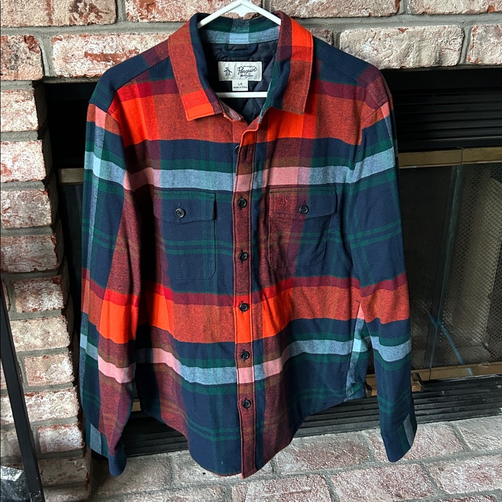 NWOT Original Penguin Plaid Flannel Quilted Lined Shirt Jacket Mens Size‎ L